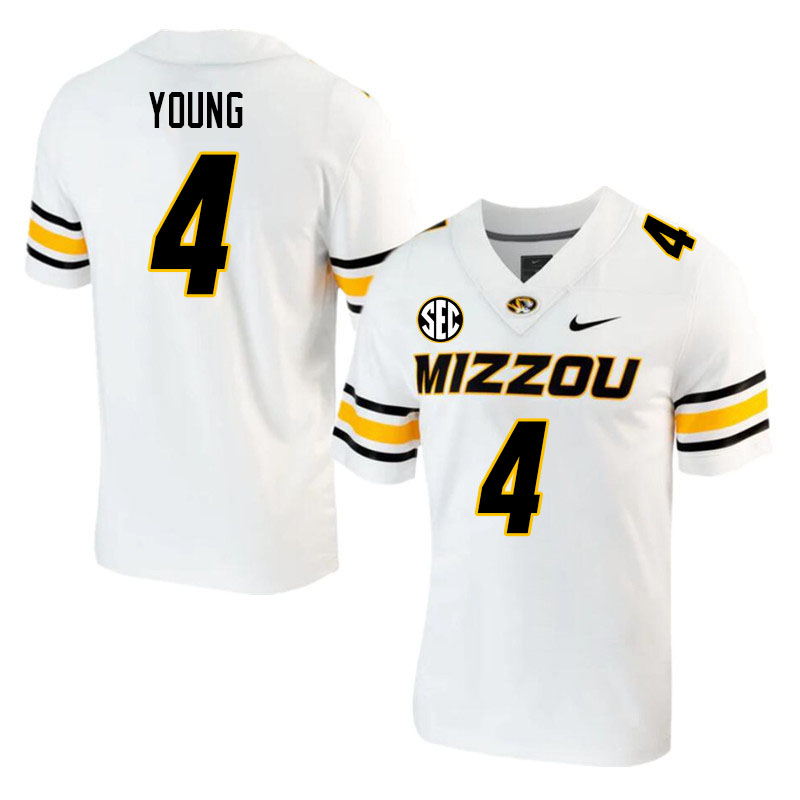 Men #4 Elijah Young Missouri Tigers College 2023 Football Stitched Jerseys Sale-White - Click Image to Close